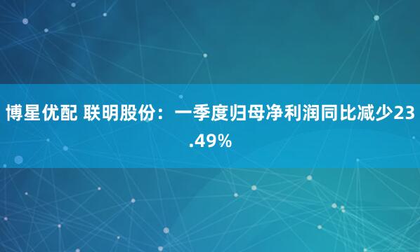 博星优配 联明股份：一季度归母净利润同比减少23.49%
